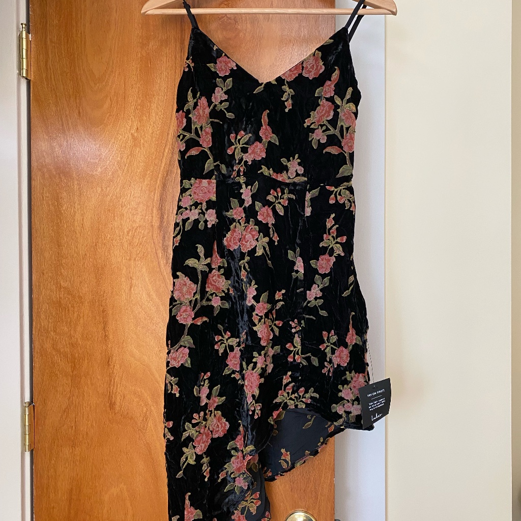 Nwt Lulu's "Evenings With You" Asymmetrical Velvet Burnout Dress
